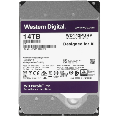 14 ТБ Жесткий диск WD Purple Pro Surveillance [SATA III, 6 Гбит/с, 7200 об/мин, кэш памя