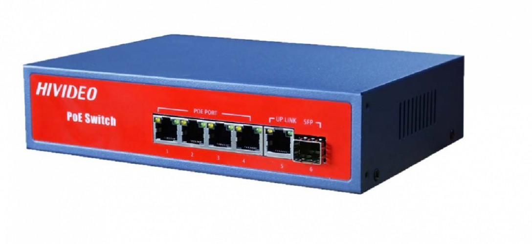 Коммутатор POE HI-Q04A, Switch POE 4 Порт. 1RG45+1Sfp 1000/100 MB